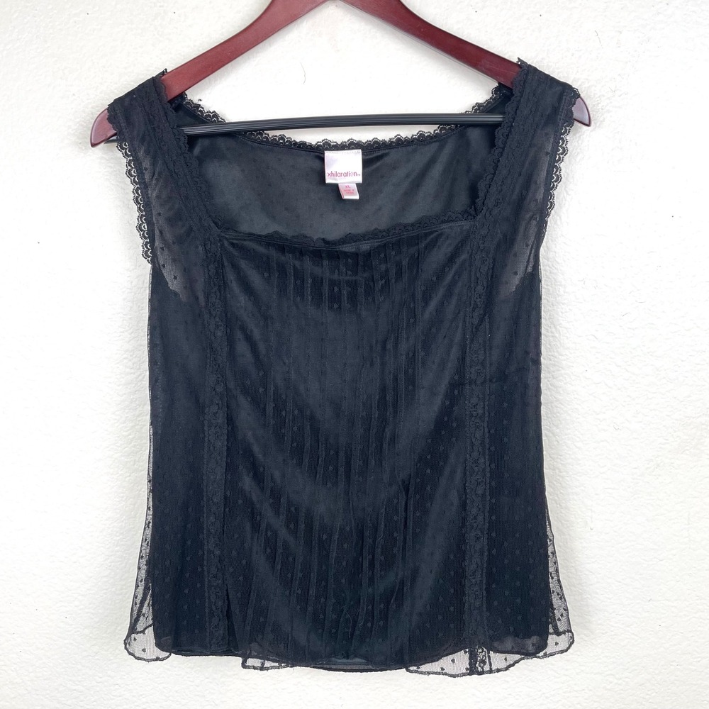 Y2K Womens Top Sz XL Lace Mesh Whimsigoth Dark Fairy Coquette Goth Sleeveless